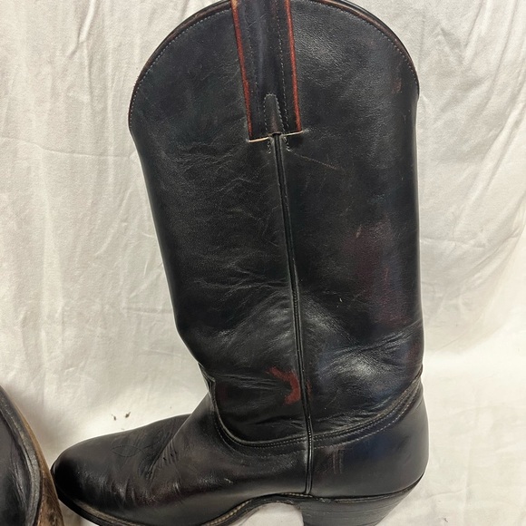 Classic Black Leather Cowboy Boots 10.5 D made in usa unlabeled - Picture 4 of 6